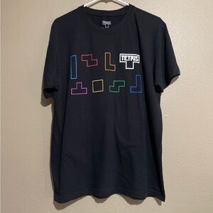 Tetris Video Game Block Graphic Black T-Shirt Adult L